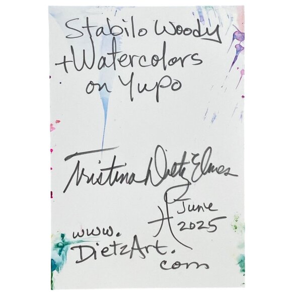 ACEO Original Art Watercolor and Watersoluble Wax Pastel ATC on Yupo Paper - Picture 3 of 3